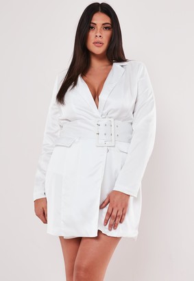Missguided Plus Size White Satin Belted Blazer Dress