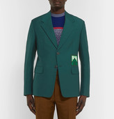 Thumbnail for your product : Prada Bottle-Green Slim-Fit Logo-Appliqued Mohair And Wool-Blend Blazer