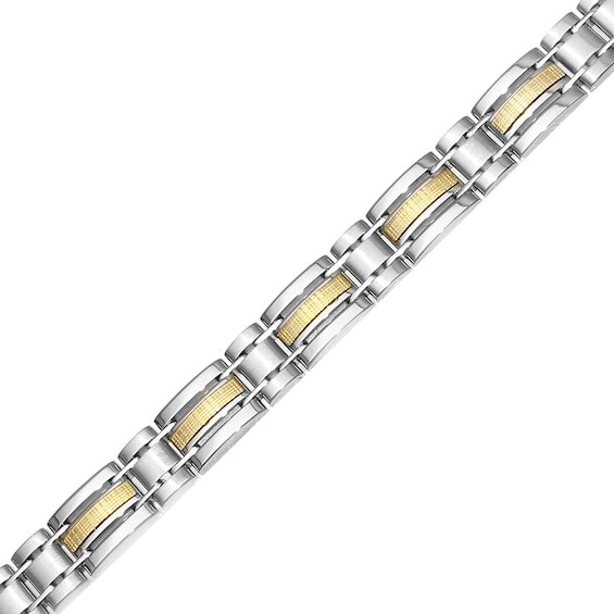 Zales Men's Three Row Textured Inlay Link Bracelet in Stainless Steel ...