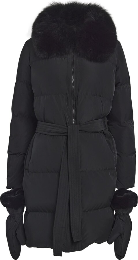 Yves Salomon Fur-Trim Down Coat with Mittens