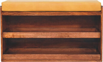 Solid Wood Buffalo Hide Pull out Honey Caramel Shoe Storage Bench