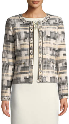 Badgley Mischka Zip-Up Studded Long-Sleeve Jacket