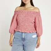 Thumbnail for your product : River Island Womens Plus Red gingham shirRed bardot top