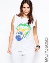 Thumbnail for your product : ASOS Curve CURVE Vest In Brazil Rolling Stones Tee - Multi