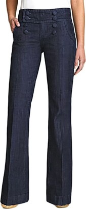 Flamingals Women’s Jeans Solid Double Breasted Pocket Straight Leg