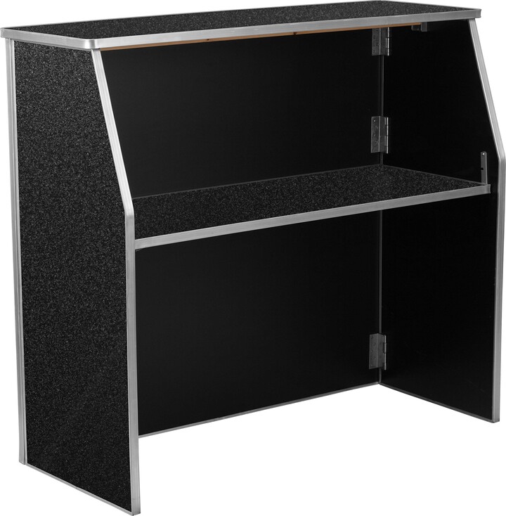 Flash Furniture Amara 4' Black Marble Laminate Foldable Bar - Portable Event Bar