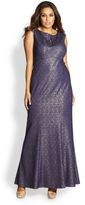 Thumbnail for your product : Kay Unger Kay Unger, Sizes 14-24 Metallic Lace Gown