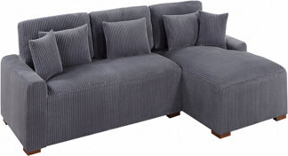 Latitude Run Modern 2Pc Sectional Set Xl Plush Corduroy Fabric Dark Gray Laf Sofa Raf Chaise Living Room Couch