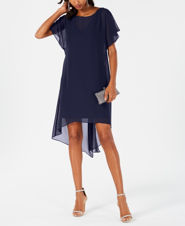 short dress with long chiffon overlay