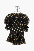 Thumbnail for your product : Dundas Off-the-shoulder Ruffled Metallic Fil Coupe Silk-blend Mini Dress