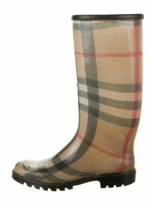 buckle and strap detail check rain boots
