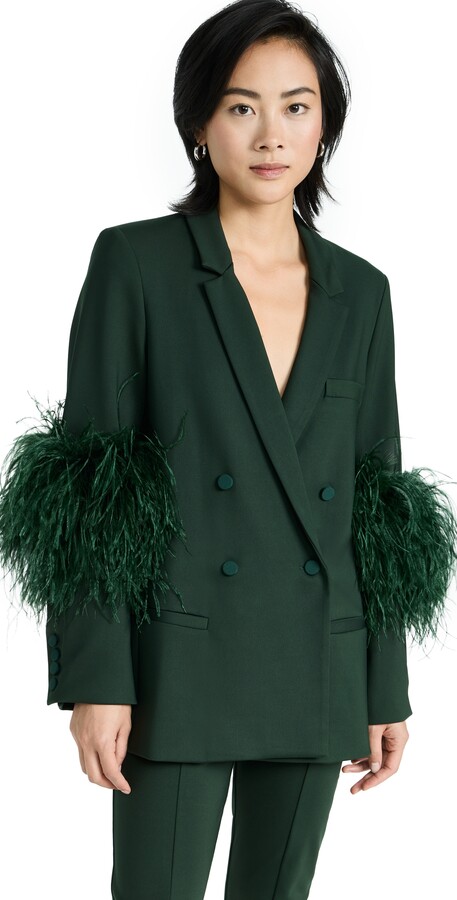 LAPOINTE Stretch Scuba Double Breasted Blazer with Ostrich Feathers