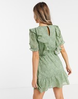 Thumbnail for your product : Influence ruffle bib mini dress in mint polka dot