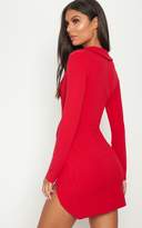 Thumbnail for your product : PrettyLittleThing Red Lace Insert Blazer Dress