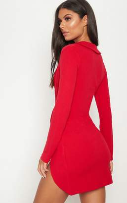 PrettyLittleThing Red Lace Insert Blazer Dress
