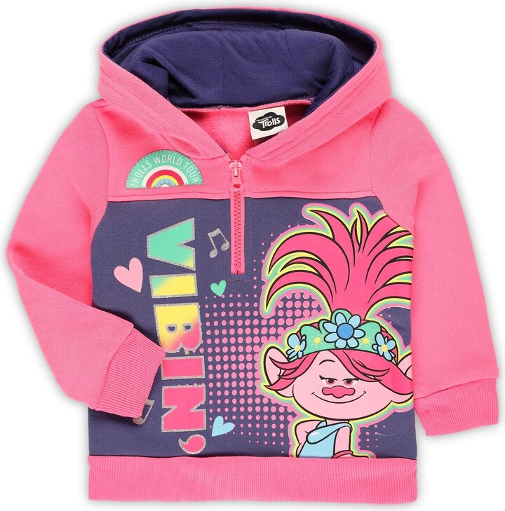 Children's Apparel Network Toddler Pink Trolls Graphic Half-Zip Hoodie