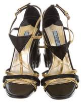 Thumbnail for your product : Prada Metallic Wedge Sandals