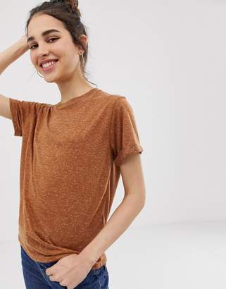 ASOS Design DESIGN t-shirt with roll sleeve in linen mix in brown