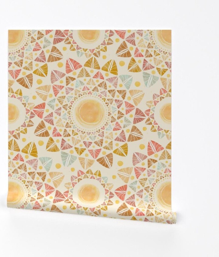 Sunshine Wallpaper - Watercolor By Rebelform Boho Cream Pink Geo Removable Self Adhesive Roll By Spoonflower