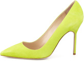 Thumbnail for your product : Manolo Blahnik BB Suede Pointed-Toe Pump, Lime Green