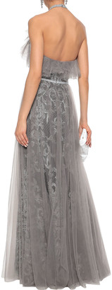 Marchesa Notte Layered Embellished Tulle Halterneck Gown