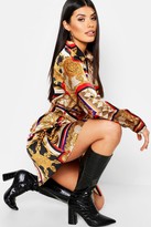 Thumbnail for your product : boohoo Satin Chain Print Belted Shirt Dress