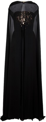Elie Saab Sequin silk-blend chiffon gown with cape