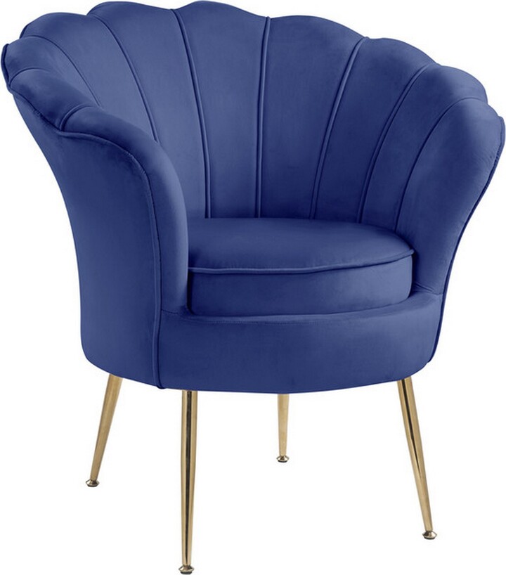 Benzara Lotus 34 Inch Barrel Accent Chair with Scalloped Back, Padded