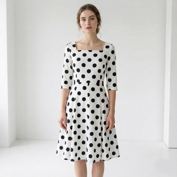 Polka Dot Dress/ Kate Middleton Wimbledon Dress/ Duchess Of Cambridge Black White Retro Custom Made