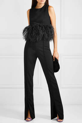 16Arlington Cropped Feather-trimmed Crepe Top - Black
