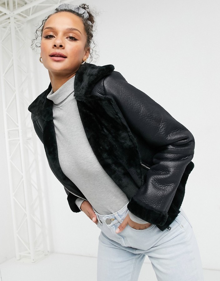 borg biker jacket womens