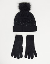 Thumbnail for your product : Dare 2b Dare2b X Swarovski Embellished Bejewel hat and glove set in black