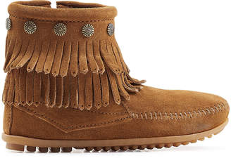 Minnetonka Concho Fringed Suede Ankle Boots with Studs