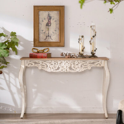 Astoria Grand Console Table With Carved Details Distressed Console Table Behind Couch Table