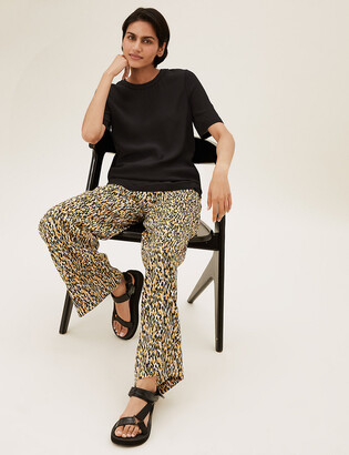 Marks and Spencer Animal Print Drawstring Wide Leg Trousers