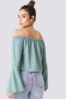 Thumbnail for your product : Na Kd Boho Off Shoulder Woven Wide Sleeve Top Black Print