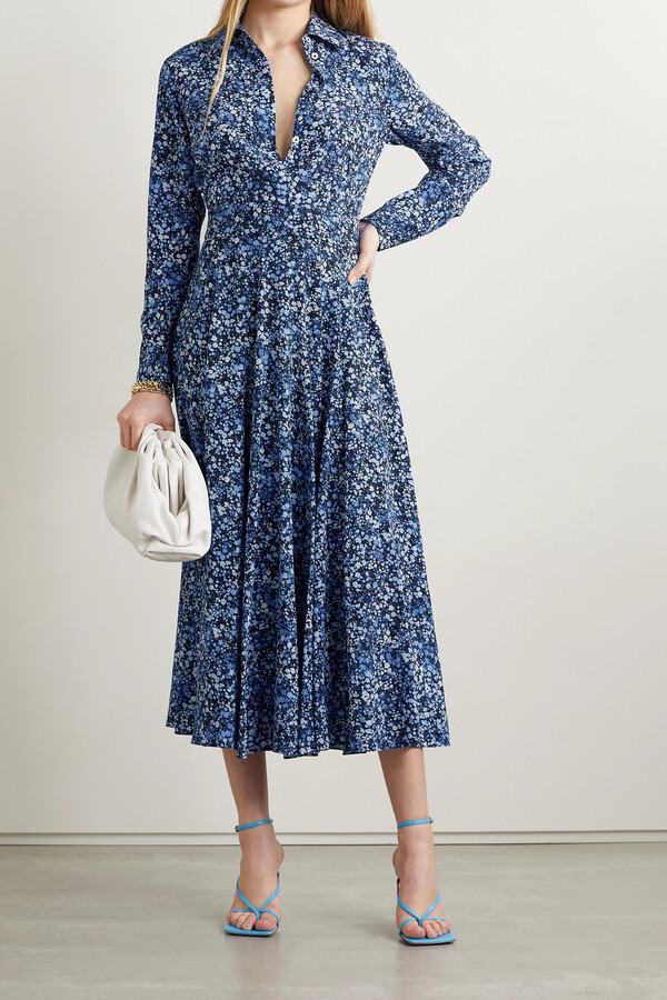 Michael Kors Collection Floral-print Organic Silk Crepe De Chine Midi Dress  - Blue - ShopStyle