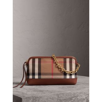 Burberry House Check and Leather Clutch Bag, Brown