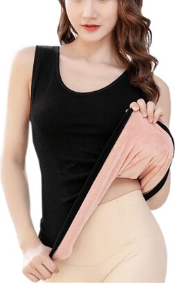 Women's Warm Fleece Lined Camisoles Lace Thermal Underwear Built in Bra  Tank Tops