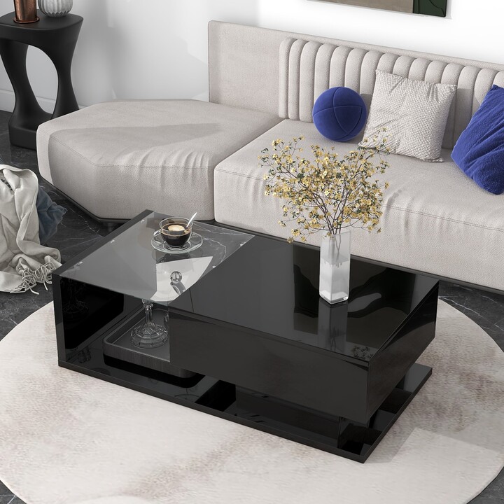 Aoolive Modernist 2Tier Center Table, Modern Coffee Table with Tempered Glass, Cocktail Table