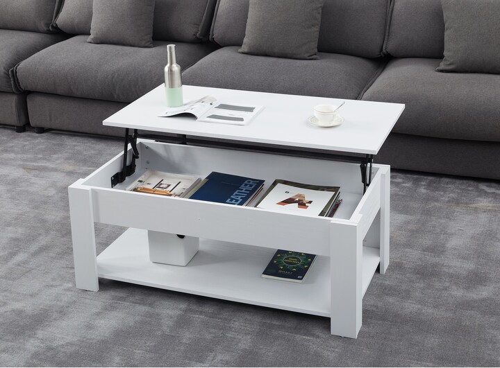 Rasoo Lift Top Extendable White Coffee Table with Storage Features