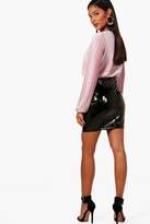 Thumbnail for your product : boohoo Slouchy Wrap Front Long Sleeve Velvet Crop