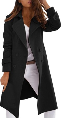 ShopStyle Jacket Mid-Length Color Woolen Coat Maze Jacket Pocket - Women Solid Warm Generic Lapel Slim-Fit Coat