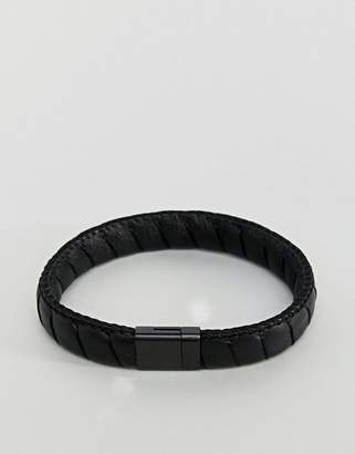Tommy Hilfiger Leather Braided Bracelet In Black