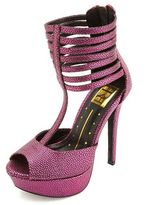 Thumbnail for your product : Fahrenheit Textured Strappy Ankle Cuff T-Strap Platform Heels