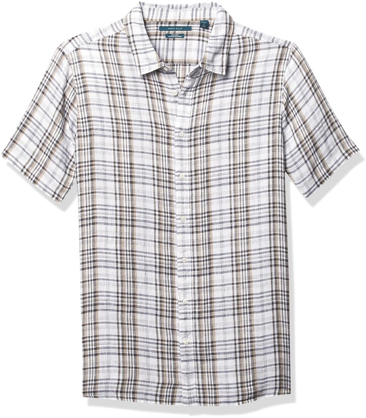 Perry Ellis Mens Short Sleeve Windowpane Total Stretch Shirt