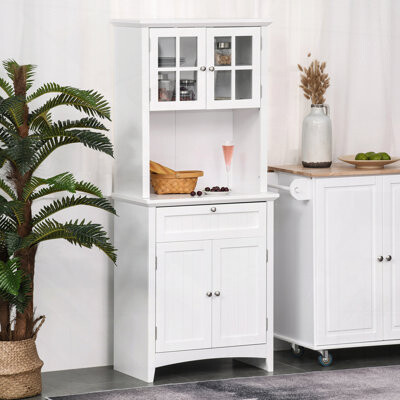 August Grove Elegant Buffet with Hutch Kitchen Pantry Storage Cabinet with Framed Glass Door Drawer and Microwave Space