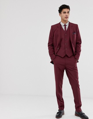 ASOS DESIGN skinny suit pants in burgundy