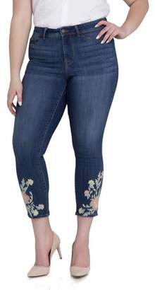 Jordache Women's Plus High Rise Ankle Jean with Embroidery