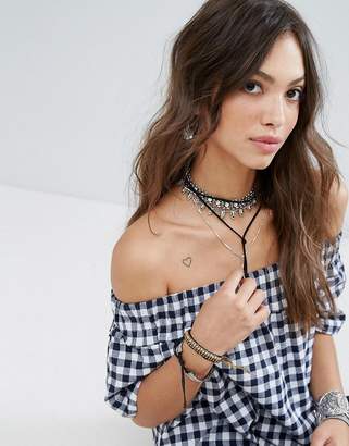 Glamorous Off Shoulder Top With Frill Sleeves In Gingham